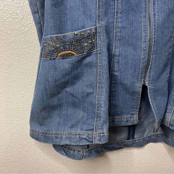 Vintage 90s Bleu Bayou Denim Jacket Medium Blue Embroidered Sequin Mid Length - Picture 15 of 16